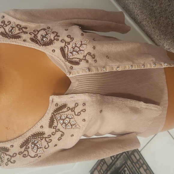Sigrid Olsen size S camel silk beaded sweater - Picture 2 of 8
